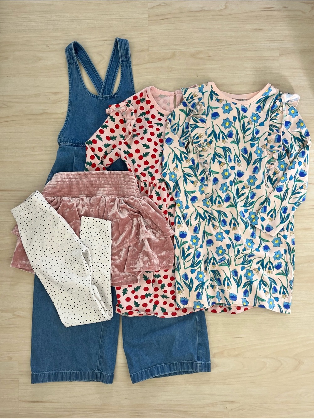 Hanna Andersson & Tea Co Bundle Pink Floral & Blue Denim Mix Kids Outfit Set